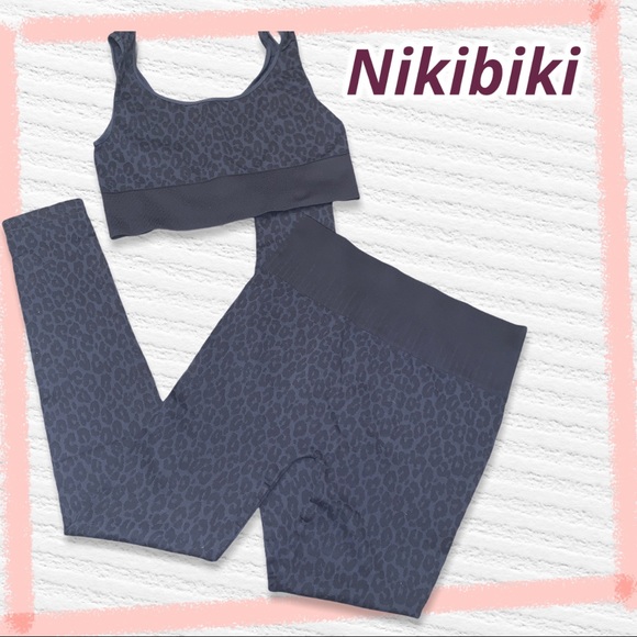 Nikibiki Pants - NIKIBIKI Leopard Crop Top & Leggings set -blue ink